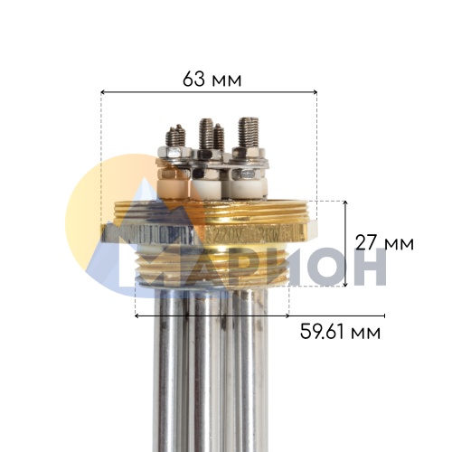 Блок ТЭН-12,0кВт, 220В (460мм.) G2" нерж/латунь (трубка + колпак) HTH